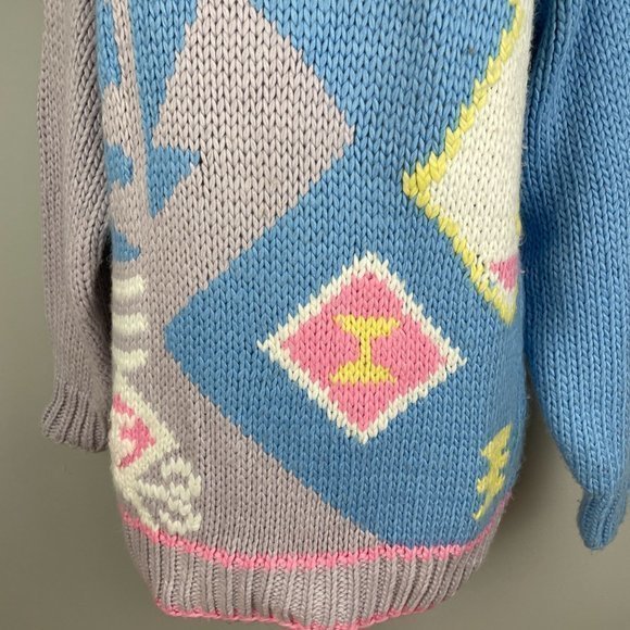 Vintage 90s Exclusive Imports Pastel Blue Gray Pink Abstract Sweater Medium - Picture 3 of 7